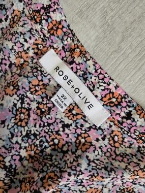 Rose + Olive Floral Blouse - Pink & Orange Floral Print 3/4 Sleeve Top